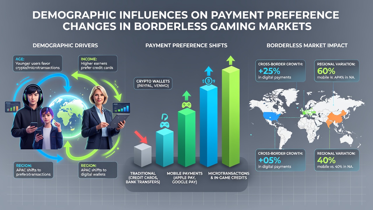 Infographic showing payment method adoption rates by age group and region in online gaming