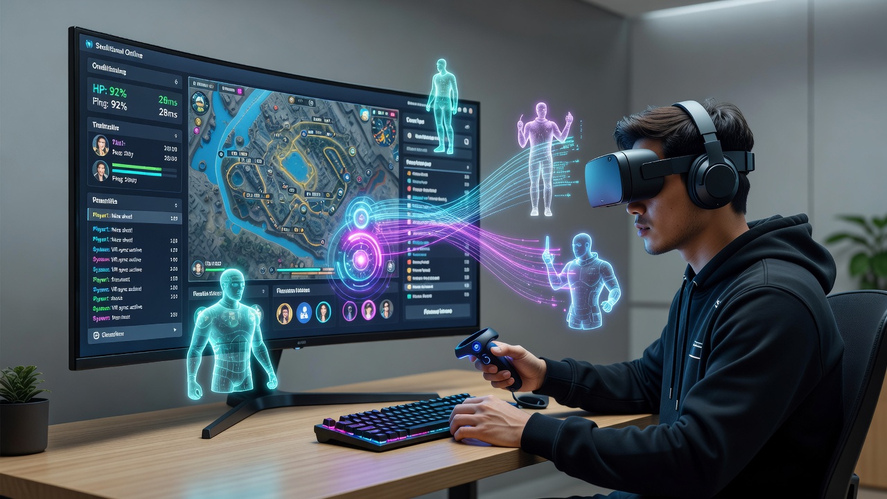 Analytics dashboard displaying session duration graphs for VR-integrated versus traditional gaming interfaces