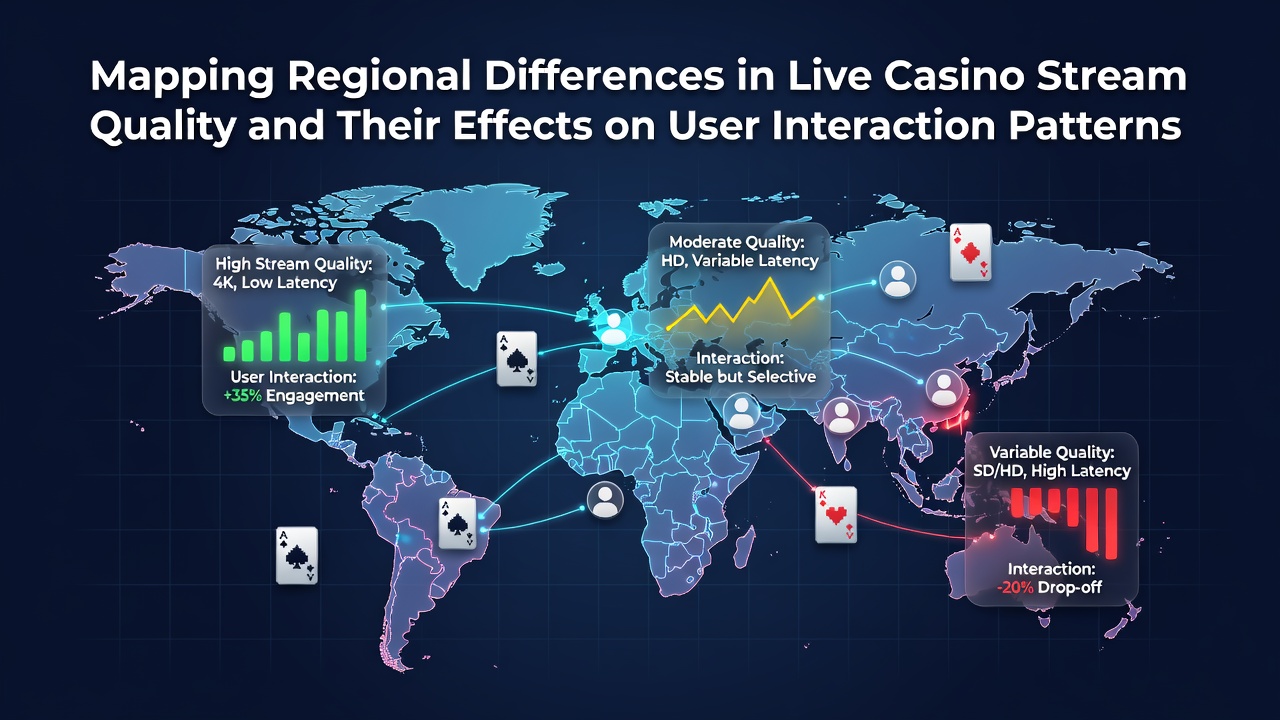 Global map illustrating regional variations in live casino stream resolution, latency, and connection stability across Europe, Asia, North America, and other markets