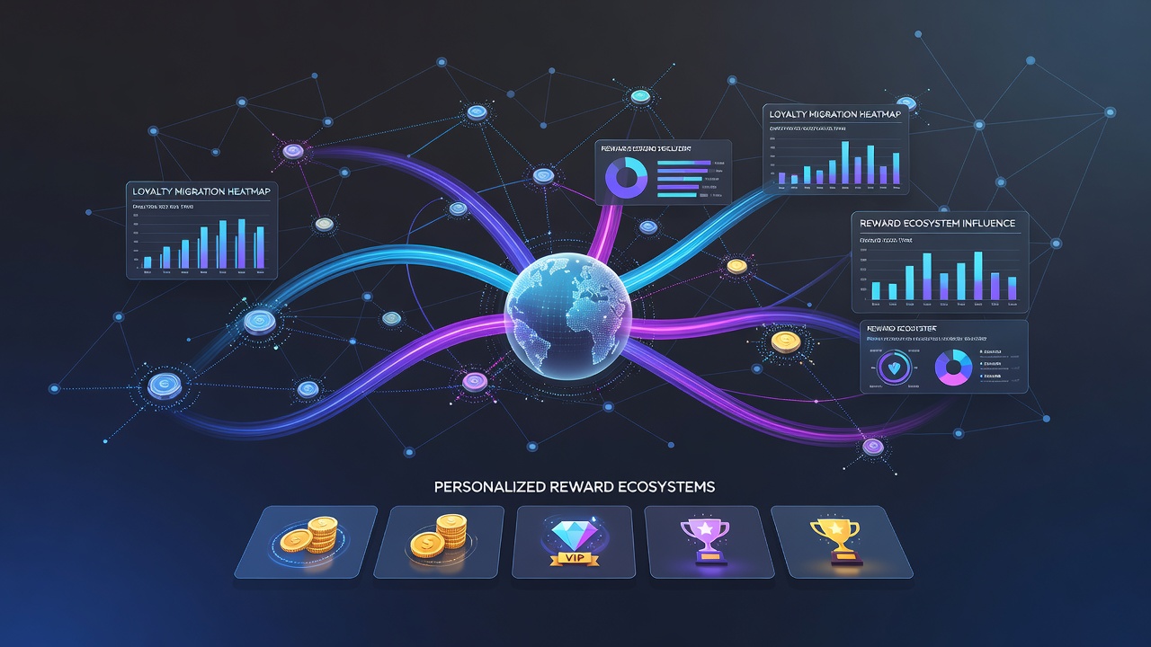 Network diagram showing player movements between virtual gambling platforms and loyalty data flows
