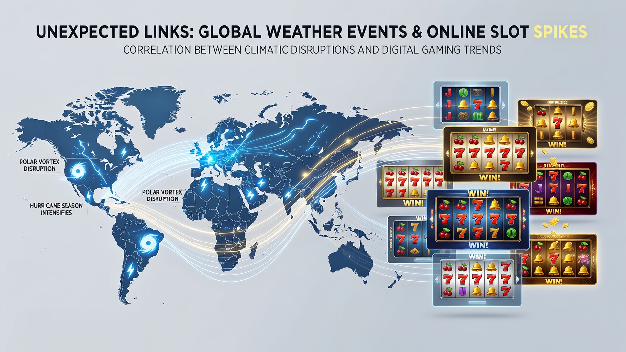 Infographic displaying weather event timelines next to online slot participation curves from 2025-2026 data
